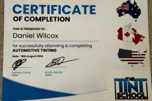 car tinting certificate of completion
